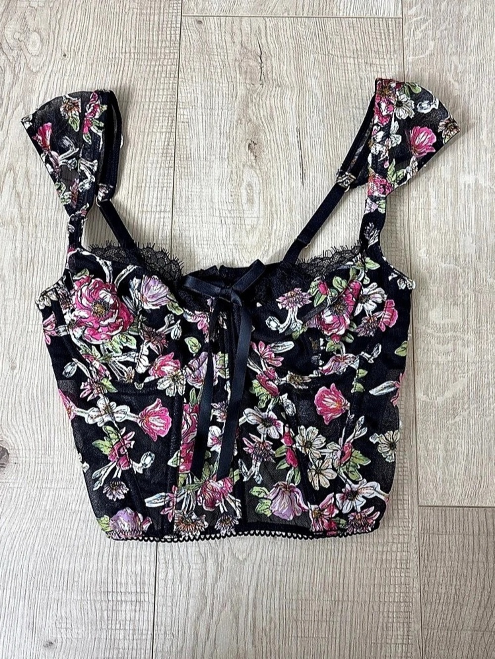 Victoria Secret XS Mesh Corset Top Black & Pink